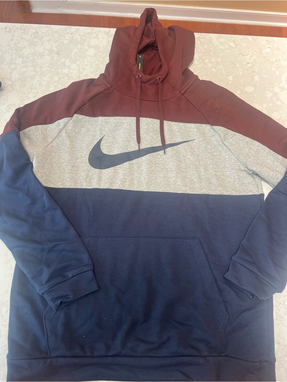 Nike Men’s Maroon Gray and Navy Colorblock Pullover Hoodie